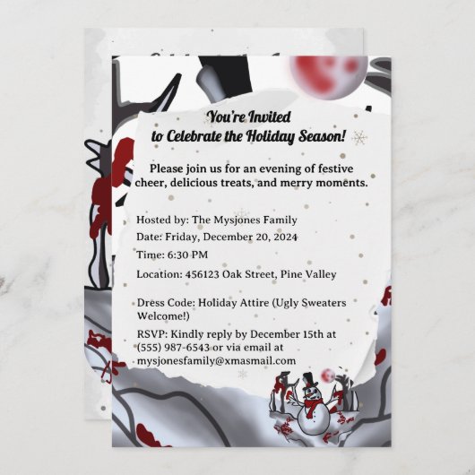 Schneemann im Schwarzwald Einladung (Vorne/Hinten)