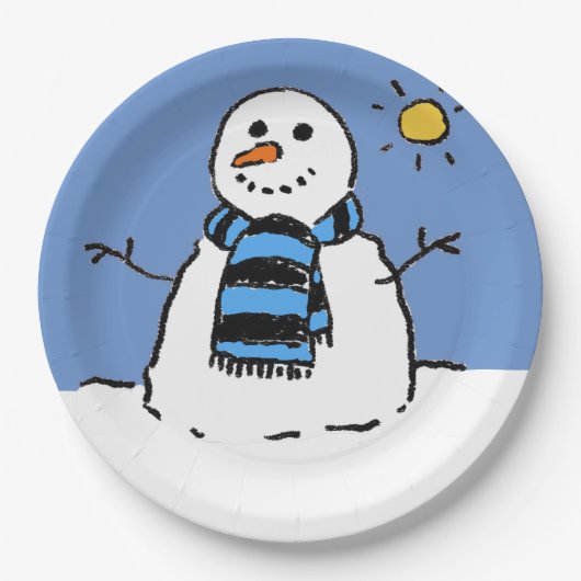 Schneemann im Sonnenschein Pappteller (Vorderseite)