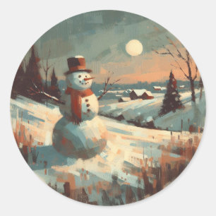 Schneemann im Vintage-Stil  Runder Aufkleber
