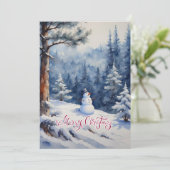 Schneemann im Wald Feiertagskarte (Stehend Vorderseite)