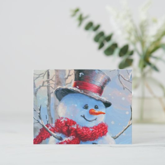 Schneemann im Wald Postkarte (Stehend Vorderseite)