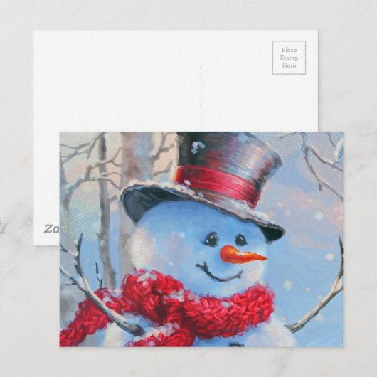 Schneemann im Wald Postkarte (Vorne/Hinten)