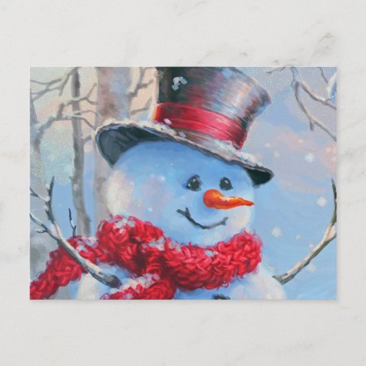 Schneemann im Wald Postkarte (Vorderseite)
