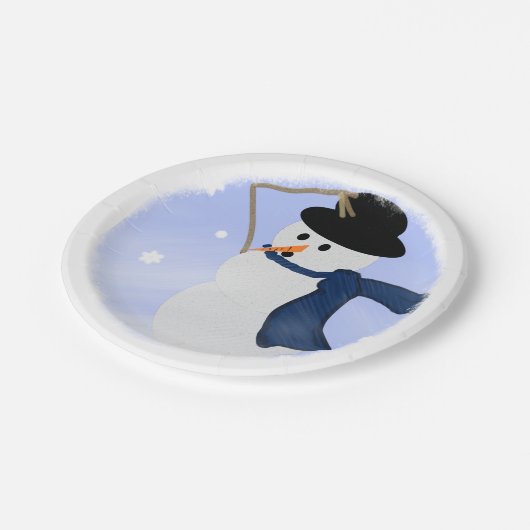 Schneemann im Wind Pappteller (Schrägansicht)