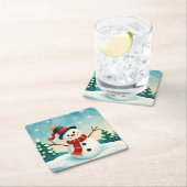 Schneemann im Winter Landschaft Rechteckiger Pappuntersetzer (Vor Ort)