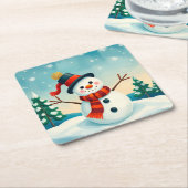 Schneemann im Winter Landschaft Rechteckiger Pappuntersetzer (angewinkelt)