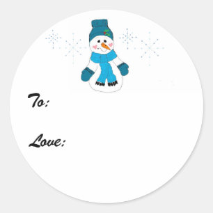 Schneemann in Blau Runder Aufkleber