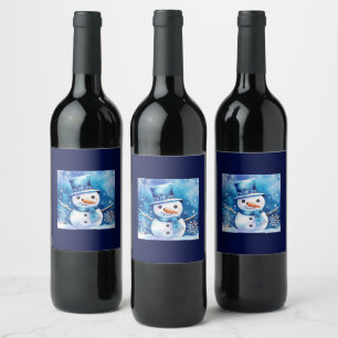 Schneemann in blau weinetikett