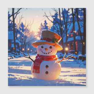 Schneemann in der Dämmerung auf der Feststraße Magnetkarte