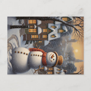 Schneemann in der Stadt im Vintage-Stil Kunst Postkarte