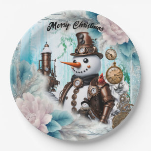 Schneemann in der Zeit! Steampunk Snowman Pappteller