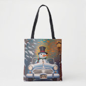 Schneemann in einem Cabrio-Auto Tasche (Vorderseite)