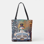 Schneemann in einem Cabrio-Auto Tasche (Rückseite)