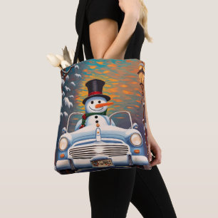 Schneemann in einem Cabrio-Auto Tasche