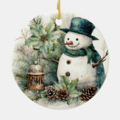 Schneemann in einem Grünen Hut Keramik Ornament (Hinten)