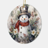 Schneemann in einem Roten Schal Weihnachten Keramik Ornament (Links)