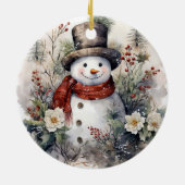 Schneemann in einem Roten Schal Weihnachten Keramik Ornament (Hinten)