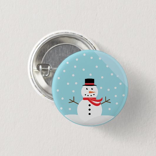 Schneemann in einem Schnee-Kugel-Knopf Button (Vorne & Hinten)