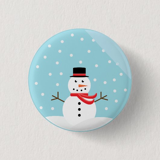 Schneemann in einem Schnee-Kugel-Knopf Button (Vorderseite)
