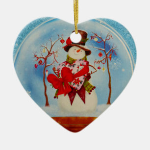 Schneemann in einem Schneeglobe Keramik Ornament
