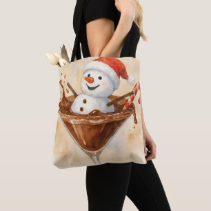 Schneemann in einem Schokoladen-Martini zu Weihnac Tasche