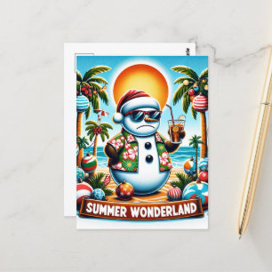 Schneemann in einem Sommerwunderland Postkarte