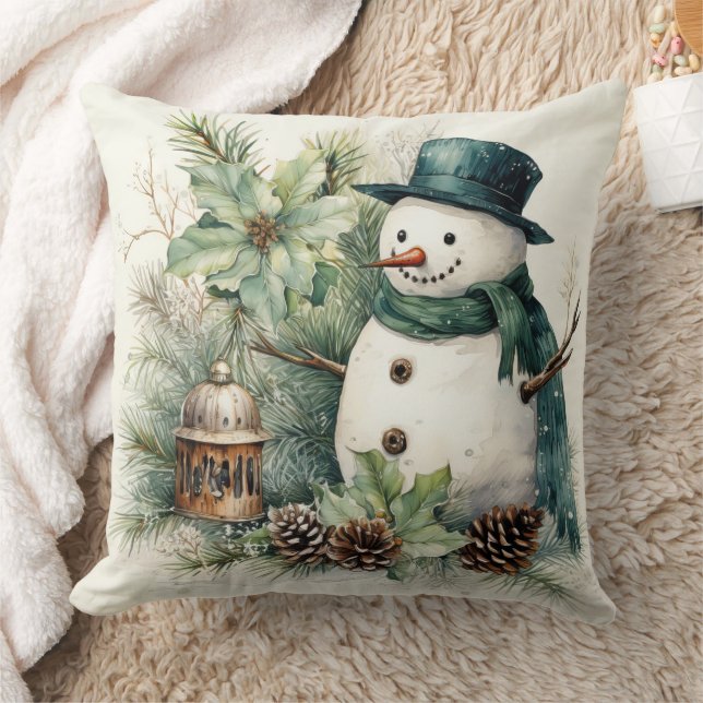 Schneemann in Grün Kissen (Decke)