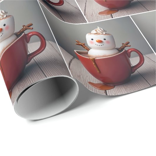 Schneemann in heißer Schokolade Geschenkpapier (Rolleneckpunkt)