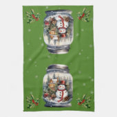 Schneemann in Jar Snowflakes grün Geschirrtuch (Vertikal)