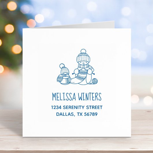 Schneemann in Knitted Hat and Scarf-Adresse Permastempel