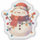 Schneemann in Lichtern verkleidet Aufkleber (Vorderseite)
