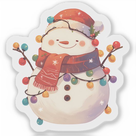 Schneemann in Lichtern verkleidet Aufkleber (Vorderseite)