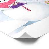 Schneemann in rosa Schal Winterszene Aquarell Poster (Ecke)