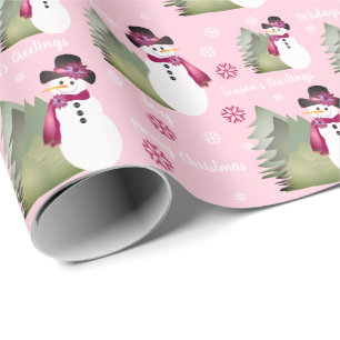 Schneemann in Rosa und Burgunderrot Geschenkpapier