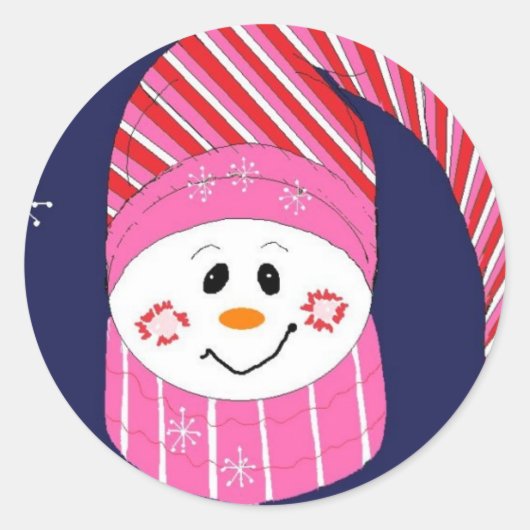 Schneemann in Rosa und Red Hat Runder Aufkleber (Vorderseite)