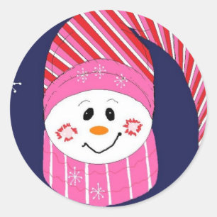 Schneemann in Rosa und Red Hat Runder Aufkleber