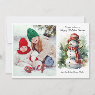 Schneemann in roter flacher Festtags-Postkarte Feiertagskarte