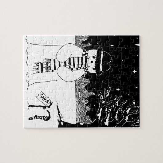 Schneemann in Schwarz und Weiß, der Weihnachten lä Puzzle (Horizontal)