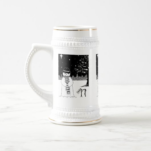 Schneemann in Schwarzweiß, Weihnachtsbekleidet Bierglas (Links)