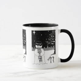 Schneemann in Schwarzweiß, Weihnachtsbekleidet Tasse