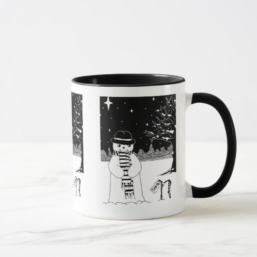 Schneemann in Schwarzweiß, Weihnachtsbekleidet Tasse (Rechts)
