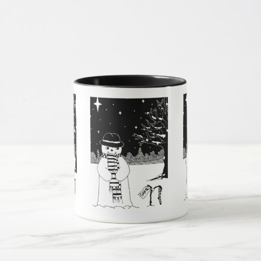 Schneemann in Schwarzweiß, Weihnachtsbekleidet Tasse (Zentrum)