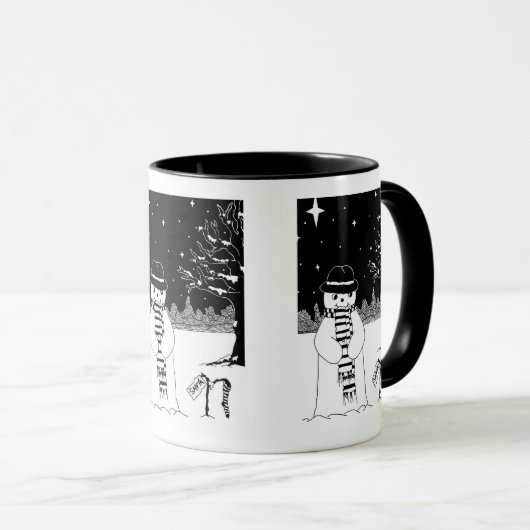Schneemann in Schwarzweiß, Weihnachtsbekleidet Tasse (VorderseiteRechts)