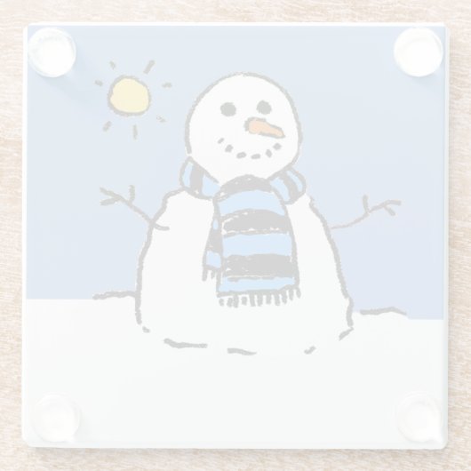 Schneemann in Sonnenschein Weihnachten Glasuntersetzer (Rückseite)