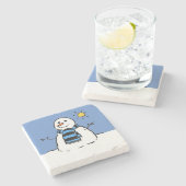 Schneemann in Sonnenschein Weihnachten Steinuntersetzer (Seitenansicht)