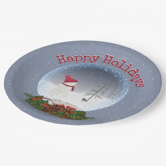 Schneemann in Weihnachten Schneeglobe Papierplatte Pappteller (Schrägansicht)