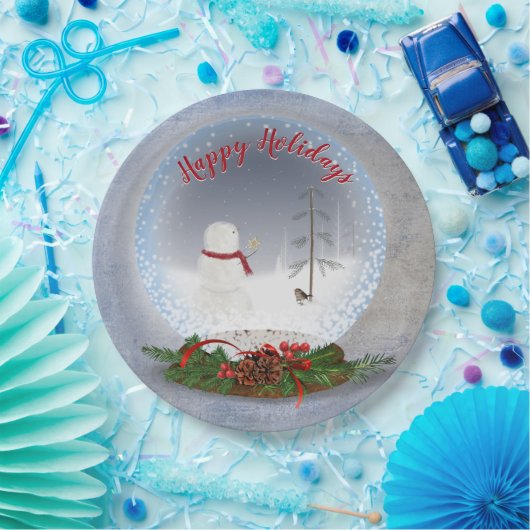 Schneemann in Weihnachten Schneeglobe Pappteller (Party)
