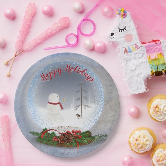 Schneemann in Weihnachten Schneeglobe Pappteller (Party)