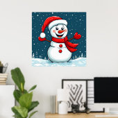 Schneemann in Weihnachtsmannmütze mit Scarf Poster (Heimbüro)