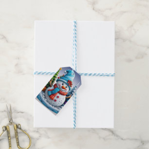 Schneemann in Winterlandschaft -  Geschenkanhänger